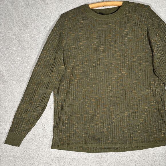 Jhane Barnes Sweater Mens Size M Olive Green Silk Blend 3D Knit Normcore Grandpa - Picture 4 of 16